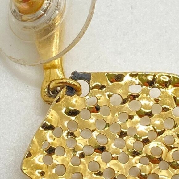 Vintage Leaf Dangle 2" Earrings Gold Tone Filigree Modernist - Picture 3 of 7